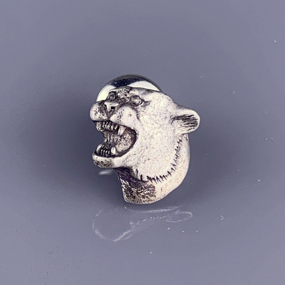 Cougar Head Tie Tack Lapel Pin Mountain Lion Puma Cat Silver Tone Vintage